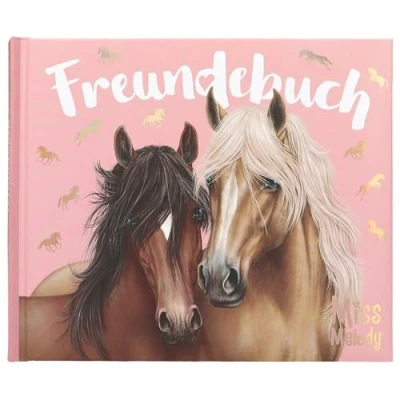 Afbeelding van Depesche Miss Melody 13198 vriendschapsboek in roze, met paardenmotief en pony goud, 108 pagina&#039;s om te schrijven decoreren, meerkleurig