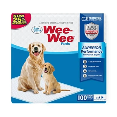 Afbeelding van Four Paws Wee Absorberende hygiënische mat voor puppy&#039;s en honden, maat XL, standaard klein, lekvrij, 6 lagen, 24 uur bescherming