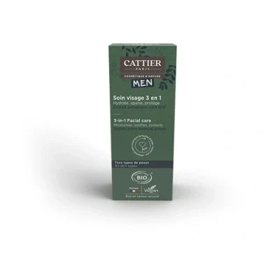 Afbeelding van Cattier Men Gezichtsverzorging voor heren, 3 in 1, biologisch, alle huidtypes, 50 ml