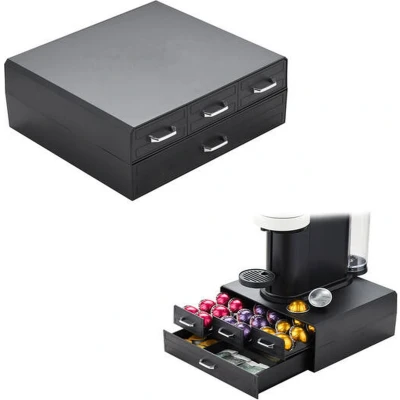 Afbeelding van BRASQ Capsulehouder Zwart Koffiecups houder Opbergbox met 2 lades Tot 50 cups Geschikt voor Nespresso Vertuo Dolce Gusto K cup