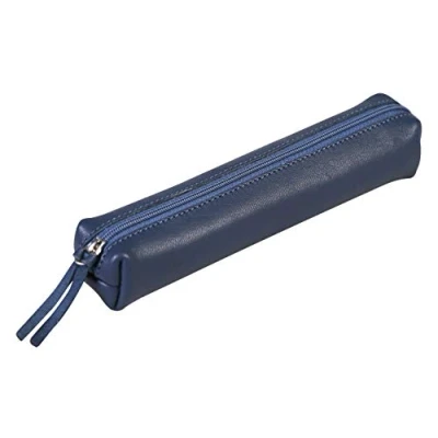 Afbeelding van Clairefontaine 410153C klein, slank etui van echt leer, 19,5 x 2,5 4 cm, donkerblauw getint