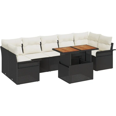 Afbeelding van vidaXL 8 Stuk Tuinsalon Set met Kussens Zwart Poly Rattan