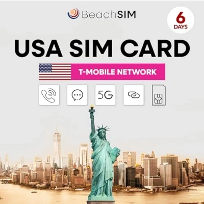 Afbeelding van beachSIM T Mobile USA SIM onbeperkt data &amp; telefonie SMS (USA 6 dagen)