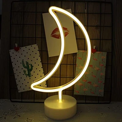 Afbeelding van NIWWIN Led neonlichtbord, wanddecoratie, nachtlampje, USB/neonlicht, werkt op batterijen, voor Kerstmis, verjaardag, cadeau, feest, kinderen, woonkamer, bruiloftsdecoratie (maan)