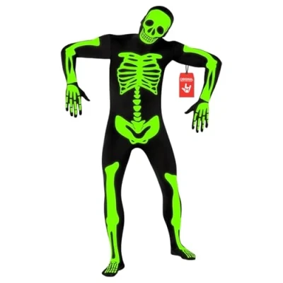 Afbeelding van Morphsuits Skeletkostuum voor heren, fosforescerend, skeletkostuum, volwassenen, Halloween kostuum, maat XXL