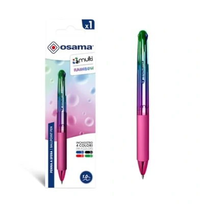 Afbeelding van Osama 4 Multi Rainbow 1,0 mm veelkleurige balpen. 1 stuk. Kleurrijke pennen kleuren aangepaste regenboog inkt zwart blauw rood en groen briefpapier school kantoor universiteit schrijfwaren