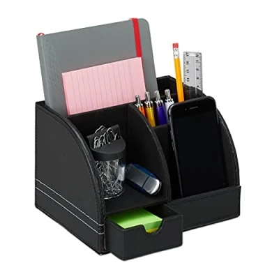 Afbeelding van Relaxdays bureau organizer kunstleer pennenbakje accessoires opbergbakje zwart