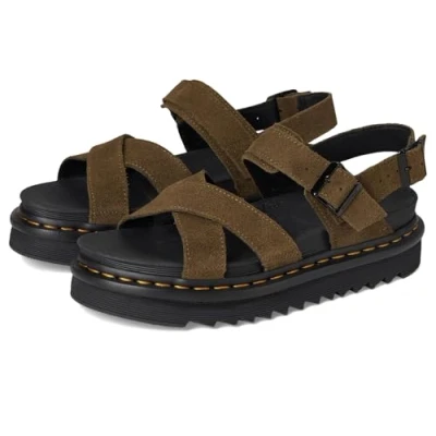 Afbeelding van Dr. Martens VOSS II Sandalen met plateauzool, Dames, Maat: 38, Olive Veloursleer