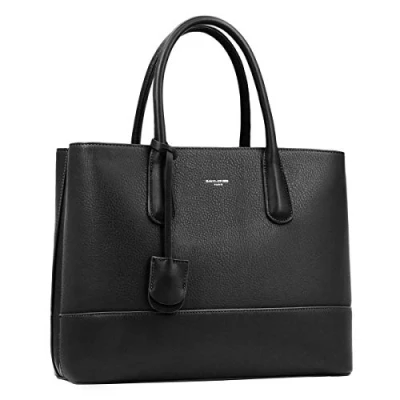 Afbeelding van David Jones Grote elegante dameshandtas PU lederen stijl tas draagtas met 2 vakken en meerdere stad werk gedragen schouder schouderriem chique mode, zwart., Elegant, elegant