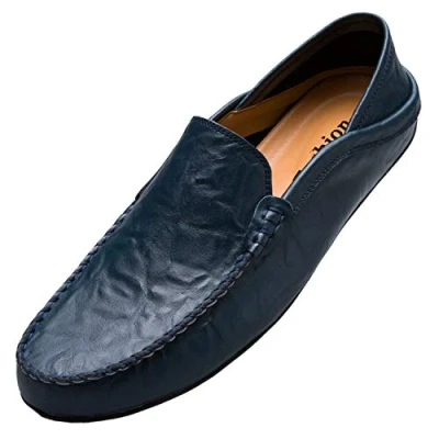 Afbeelding van Unitysow Slip on mocassins voor heren, leer, licht, zacht, handgemaakt, platte schoenen, maat EU 39 47, Blauw