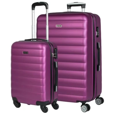 Afbeelding van ITACA Reiskoffer met 4 wielen, trolley 55/65/75 cm en lichte, rekbare ABS tas. 3 kleine, middelgrote 71200, Paars.