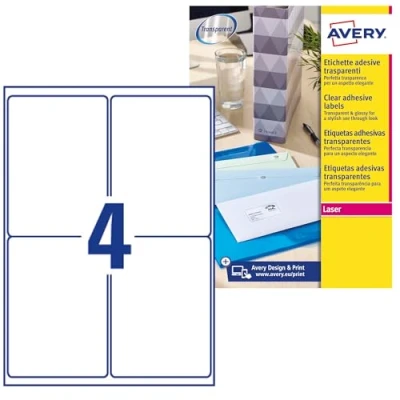 Afbeelding van Avery laseretiket 99,1x139mm transparant 25 vel 4 etiketten per AV L7786