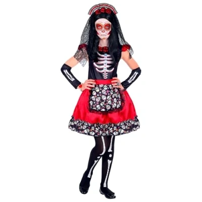 Afbeelding van WIDMANN Zwarte en rode Dia de los Muertos skelet outfit voor kinderen 128 (5 7 jaar)