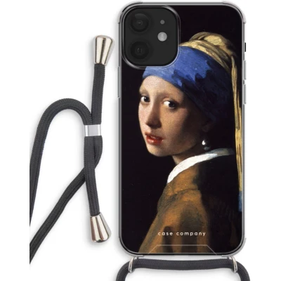 Afbeelding van Case Company® hoesje met Koord geschikt voor iPhone 12 mini The Pearl Earring Telefoonhoesje Zwart Extra Bescherming aan alle Kanten en Over de Schermrand