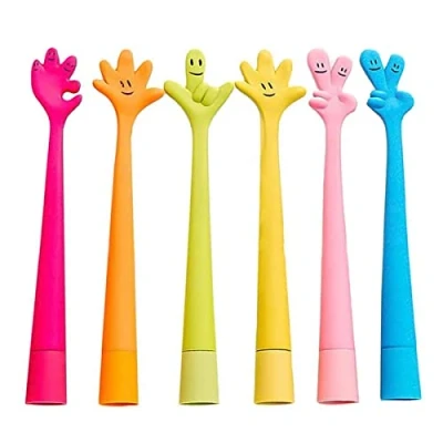 Afbeelding van Set van 6 schattige Kawaii pennen, balpen, expressie gel, flexibele gebogen expressiestift, twisted finger pen, voor kinderen op schrijfwaren, studenten en kantoorbenodigdheden