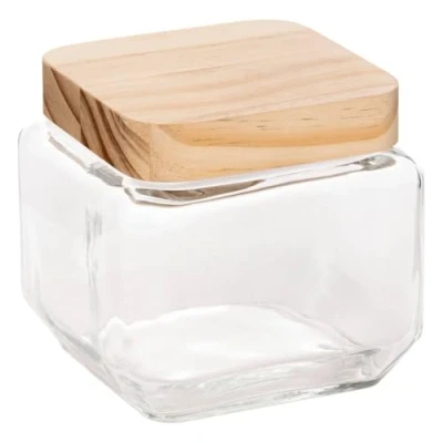 Afbeelding van Voorraadbus/voorraadpot 0,85L glas met houten deksel 850 ml Voorraadpotten luchtdichte sluiting