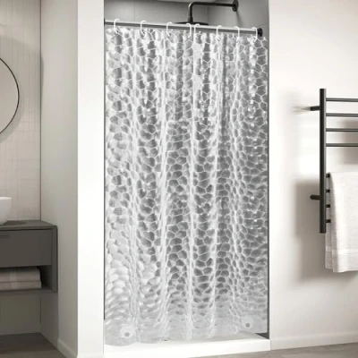 Afbeelding van OTraki Douchegordijn, 120 x 200 cm, 100% EVA, met gewicht, loodblok aan de onderkant, waterdicht en antibacterieel, 8 douchegordijnringen voor kinderen