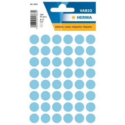 Afbeelding van Etiket HERMA 1863 rond 12mm blauw 240 stuks Blister a 5 vel 10