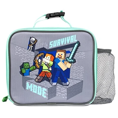 Afbeelding van Minecraft Lunchtas voor kinderen Steve &amp; Alex videospel netvak draaggreep met clip geschenken officieel product