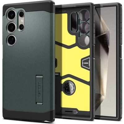 Afbeelding van Spigen Tough Armor Hoesje Geschikt voor Samsung Galaxy S24 Ultra Back Cover met Kickstand Groen