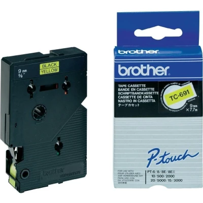 Afbeelding van Brother TC 691 Labeltape Tapekleur: Geel Tekstkleur: Zwart 9 mm 7.7 m