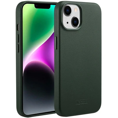 Afbeelding van Accezz Hoesje geschikt voor iPhone 14 MagSafe Leather Backcover Cedar Green
