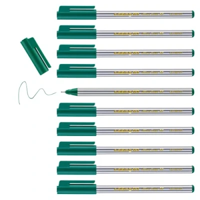 Afbeelding van edding 89 groene viltstiften, fijn, 10 pennen, extra fijne ronde punt, 0,3 mm, viltstift voor nauwkeurig schrijven, om te markeren en tekenen, kantoor, school thuis