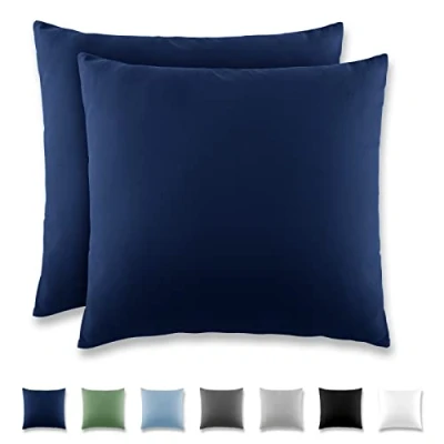 Afbeelding van REDKEY Kussensloop, 40 x cm, donkerblauw, set van 2 kussenslopen vierkant, geborsteld microvezel, kussensloop met klapsluiting (zonder ritssluiting)