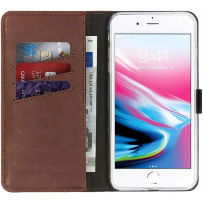 Afbeelding van Selencia Hoesje Geschikt voor iPhone 8 Plus / 7 Met Pasjeshouder Echt Lederen Bookcase Bruin