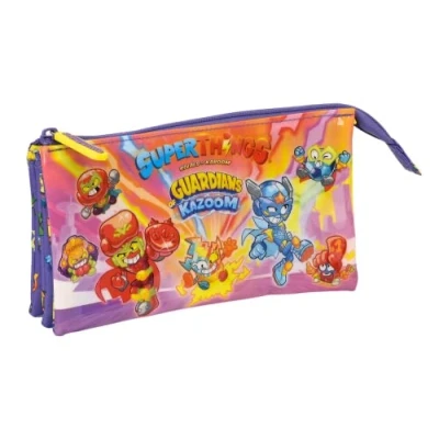 Afbeelding van Pennenetui met 3 vakken SuperThings Guardians of Kazoom Paars Geel (22 x 12 cm)