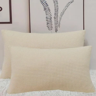 Afbeelding van Kussensloop, 50 x 70 cm, rekbaar, 2 stuks, van corduroy, voor bank, huis, woonkamer, slaapkamer, decoratie, mosterdgeel, stuks
