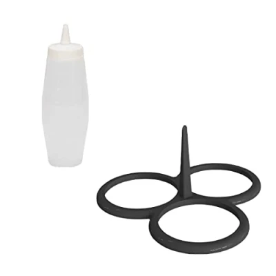 Afbeelding van Patisse 719232 set bakvormen geschikt voor 3 blini&#039;s/mini flensjes/pannenkoeken, zwart Starflex silicone, Ø10cm met 350ml gegradueerde schenkfles