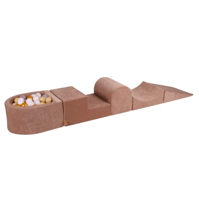 Afbeelding van Fluwelen Speelset met Ballenbak in Beige Ribstof Ballenbakje België Goud/Beige/Wit/Transparant