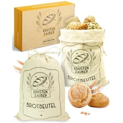 Afbeelding van KRUSTENZAUBER linnen broodzakken set van 2 2x zakken 40x30cm voor broodopslag ideale broodzak, rolzak, broodbakaccessoires broodzak vers houden