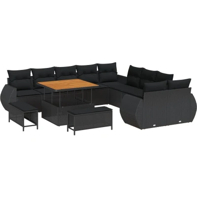 Afbeelding van vidaXL 13 delige Tuin Sofa Set met Kussens Zwart Poly Rattan Acacia