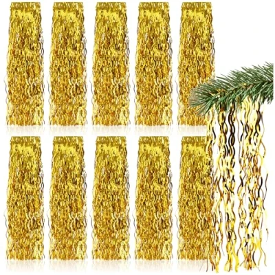 Afbeelding van COM FOUR® 10 x slingers gouden voor Kerstmis kerstboomdecoraties de kerstboom slingergordijn met golvende draden