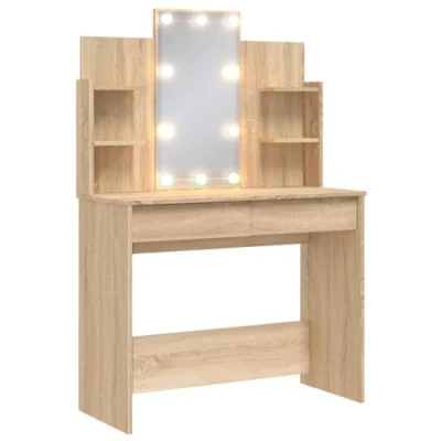 Image de vidaXL Coiffeuse avec lumières LED chêne sonoma 96x40x142 cm