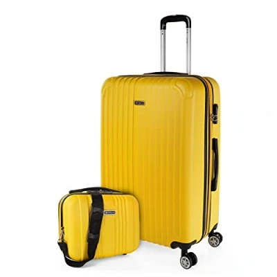 Image de ITACA Valise Grande Taille. Rigide 4 Roulettes Taille XXL Ultra Légère de Voyage. Combinaison Verrouillage, Geel