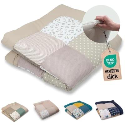 Image de ULLENBOOM ® Tapis d’Éveil et Matelas pour Parc bébé Leo (100x100 cm sol patchwork, Motifs étoiles, pois vichy)