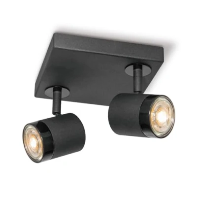 Afbeelding van Home Sweet Moderne LED Opbouwspot Manu Zwart 16/16/15cm 2 lichts plafondspot Dimbaar inclusief lichtbron GU10 fitting 5W 390lm 3000K warm wit licht gemaakt van metaal