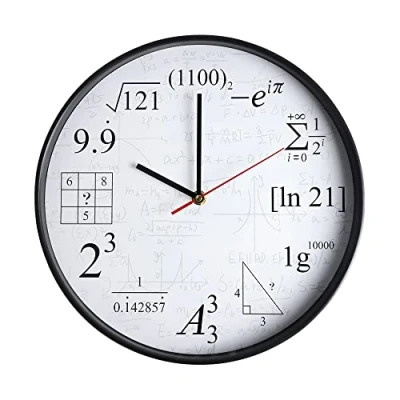 Afbeelding van Kwartswandklok, niet klevend, wiskundevergelijking, 30,5 cm, decoratieve klok, grappige wiskundige formule, voor thuis, school, kantoor, werkt op batterijen
