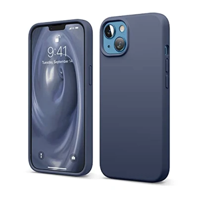 Afbeelding van elago Beschermhoes van vloeibare silicone, compatibel met iPhone 13, 6,1 inch, hoes premium rondom bescherming, schokbestendige 3 structuren, zachte microvezel, voorkomt krassen (blauw)