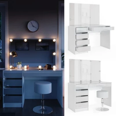 Afbeelding van Vicco Kaptafel Sherry wit 120 cm + ledverlichting en kruk