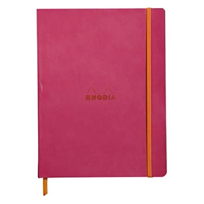 Afbeelding van RHODIA 117512C Cahier Souple Framboise 19 x 25 cm Ligné 160 pages Papier Clairefontaine Ivoire 90 g/m² Marque Page, Fermeture Élastique Couverture Simili Cuir Collection Rhodiarama