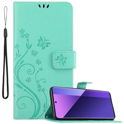 Afbeelding van Cadorabo Hoesje geschikt voor Xiaomi RedMi Note 13 Pro Plus in BLOEMEN TURKOOIS Beschermhoes bloemmotief met magnetische sluiting, standfunctie en kaartsleuven Book Case Cover Etui