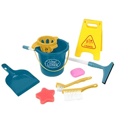 Afbeelding van CLEMENT CLEMENTINE Huishoudset Imitatiespel 109221 Blauw Kunststof Huishouden Bezem Speelgoed voor kinderen Reiniging 24 cm x 17,5 Vanaf 3 jaar