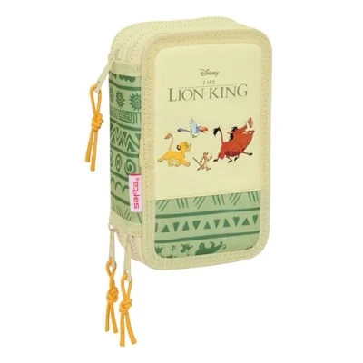 Afbeelding van Driedubbele Pennenzak Mufasa Groen Beige 12,5 x 19,5 5,5 cm 37 Onderdelen