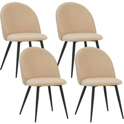 Afbeelding van ALBATROS Capo Eetkamerstoelen met beige fluwelen bekleding, elegant vintage design, gevoerd, SGS gecertificeerd, keukenstoel, eetkamerstoel of woonkamerstoel, 4 stuks