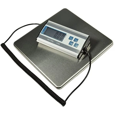Afbeelding van ChiliTec Digitale pakketweegschaal tot 120 kg +/ 20 g, roestvrijstalen oppervlak, 27 x cm, spiraalkabel 70 150 externe weegschaal voor het verzenden van pakketten