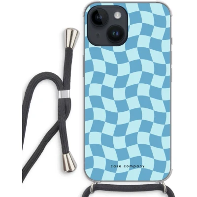 Afbeelding van Case Company® hoesje met Koord geschikt voor iPhone 14 Grid Blauw Telefoonhoesje Zwart Extra Bescherming aan alle Kanten en Over de Schermrand
